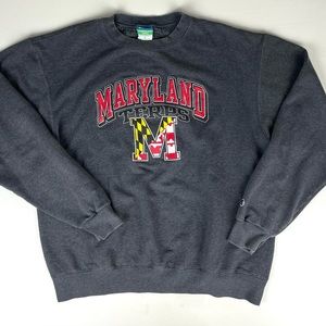 Champion Eco Fleece Crew Neck Pullover Sweater sz Large Gray Maryland Terps